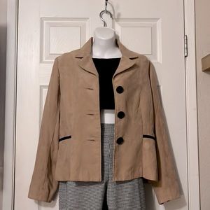 Studio I Faux Tan Camel Color Suede Three Button Blazer Sz 12